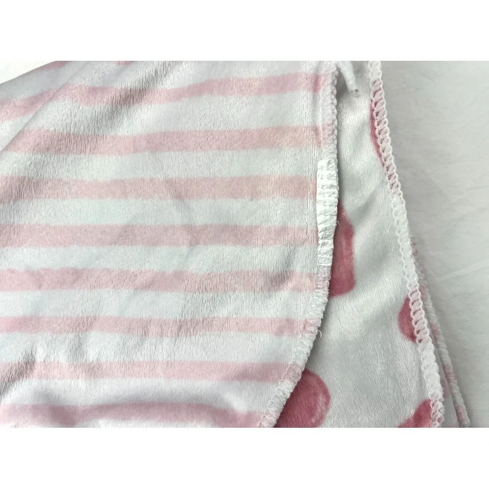Sweet Love Heart / Stripe Baby Blanket Thin White Pink Girl 30x40 Lovey